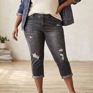 Torrid Bombshell Skinny Crop Jeans Size 22 Grey Distressed Super Soft Denim Plus